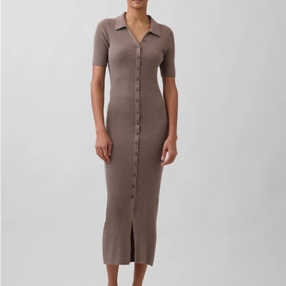 CashSoft Rib Collard Midi Cardigan Dress